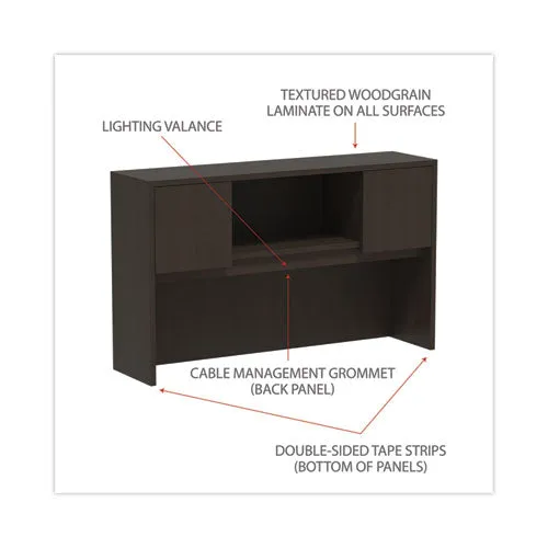 Alera Valencia Series Hutch With Doors, 4 Compartments, 58.88w X 15d X 35.38h, Espresso