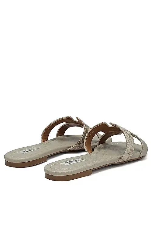 Beige Croco Textured Flats