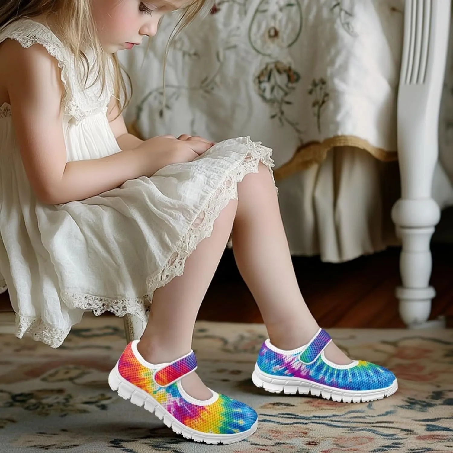 Binienty Girl's Mary Jane Sneakers Casual Mesh School Uniform Shoes Cozy Slip On Dancing Ballet Flats