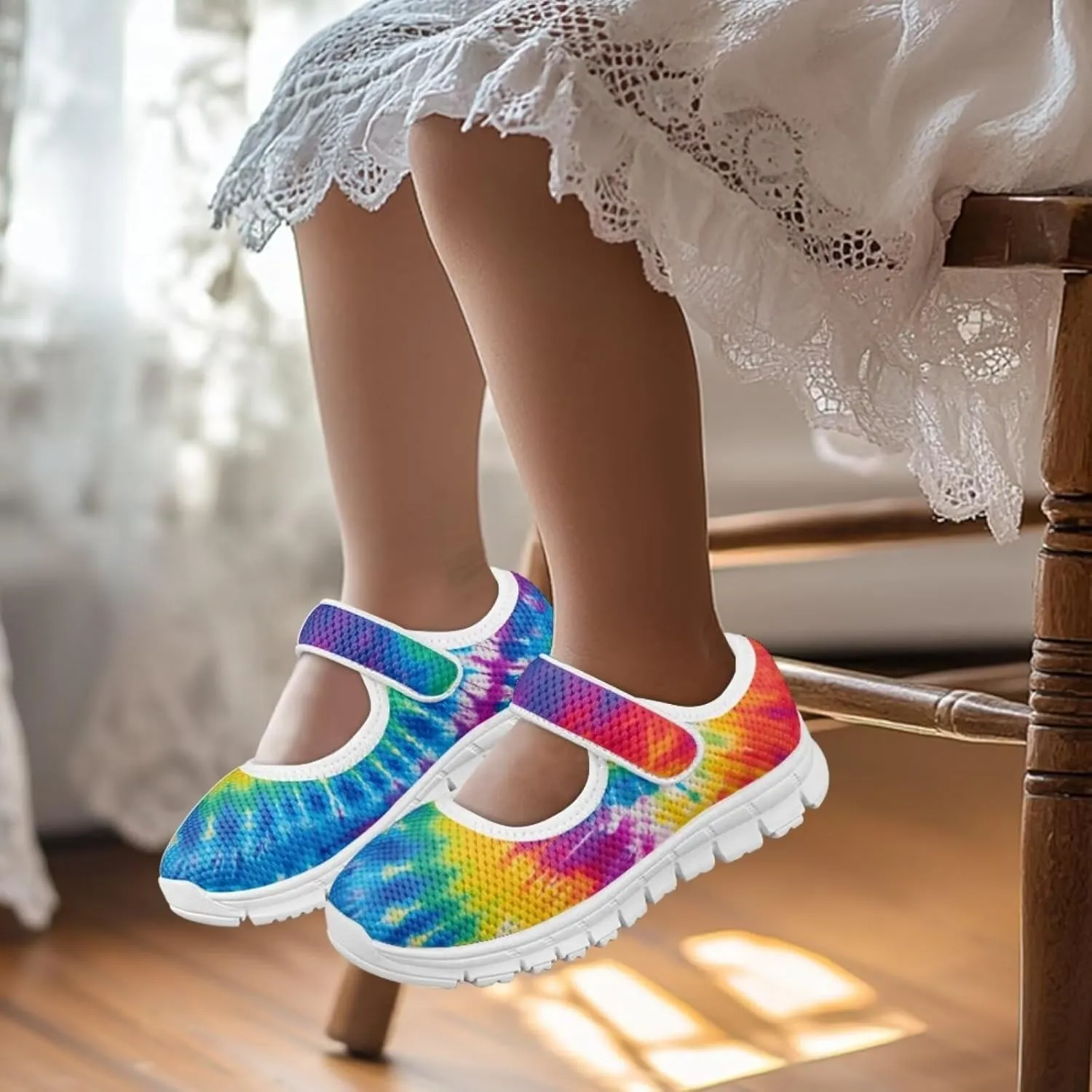 Binienty Girl's Mary Jane Sneakers Casual Mesh School Uniform Shoes Cozy Slip On Dancing Ballet Flats