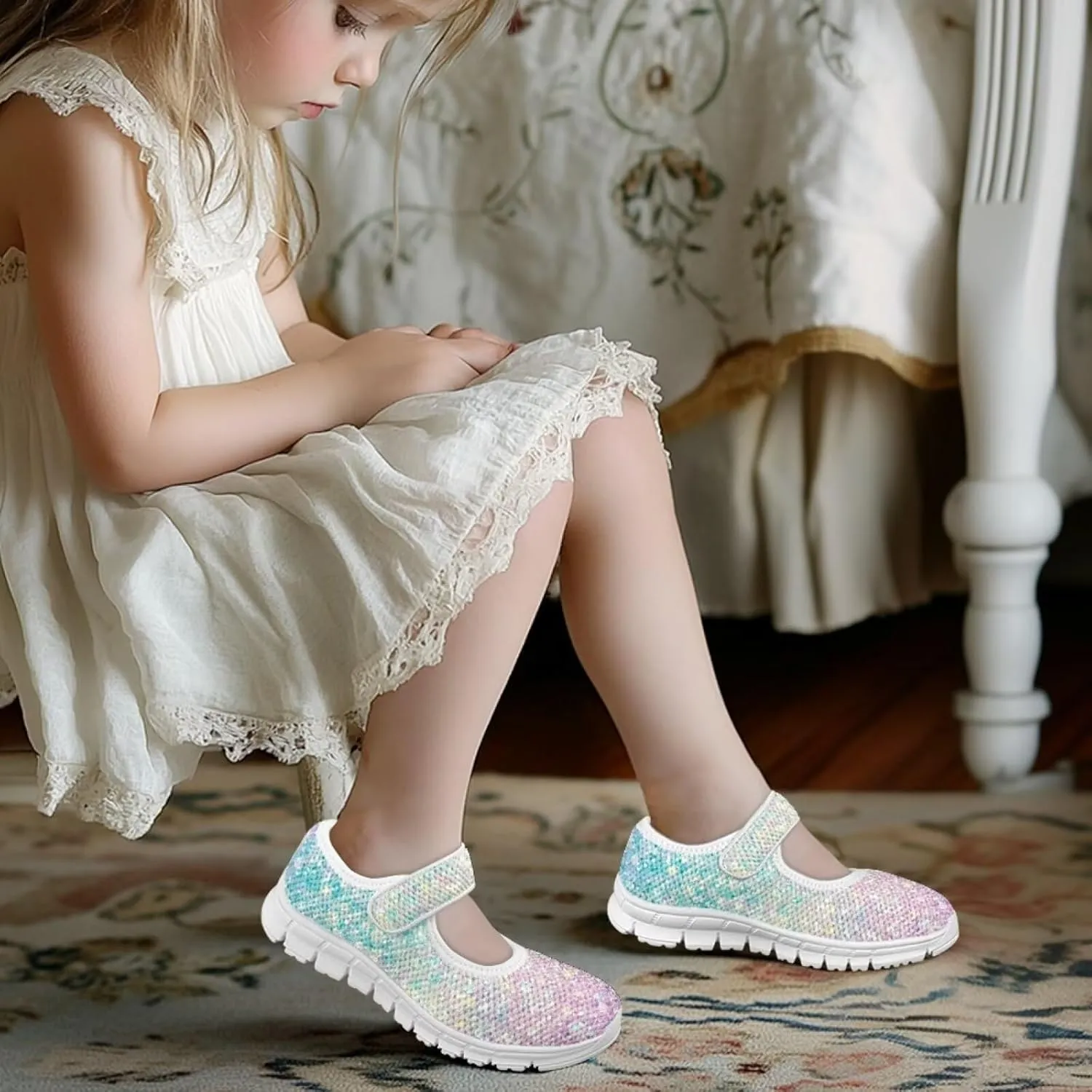 Binienty Little/Big Girl Mary Jane Flat Shoes Casual Slip On Ballet School Shoes Cozy Lightweight