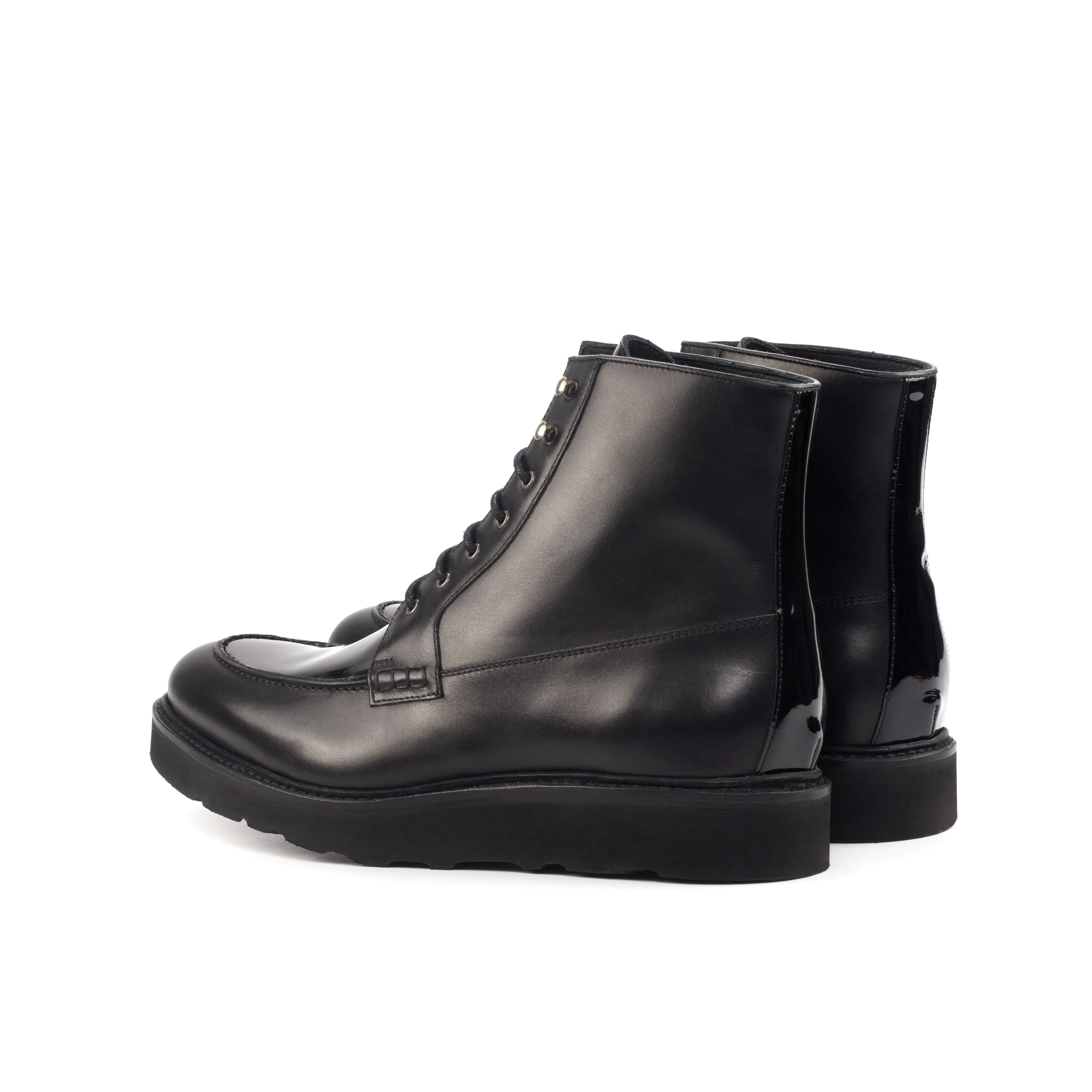 Black Box-Calf & Patent Leather Moc-Toe Boots