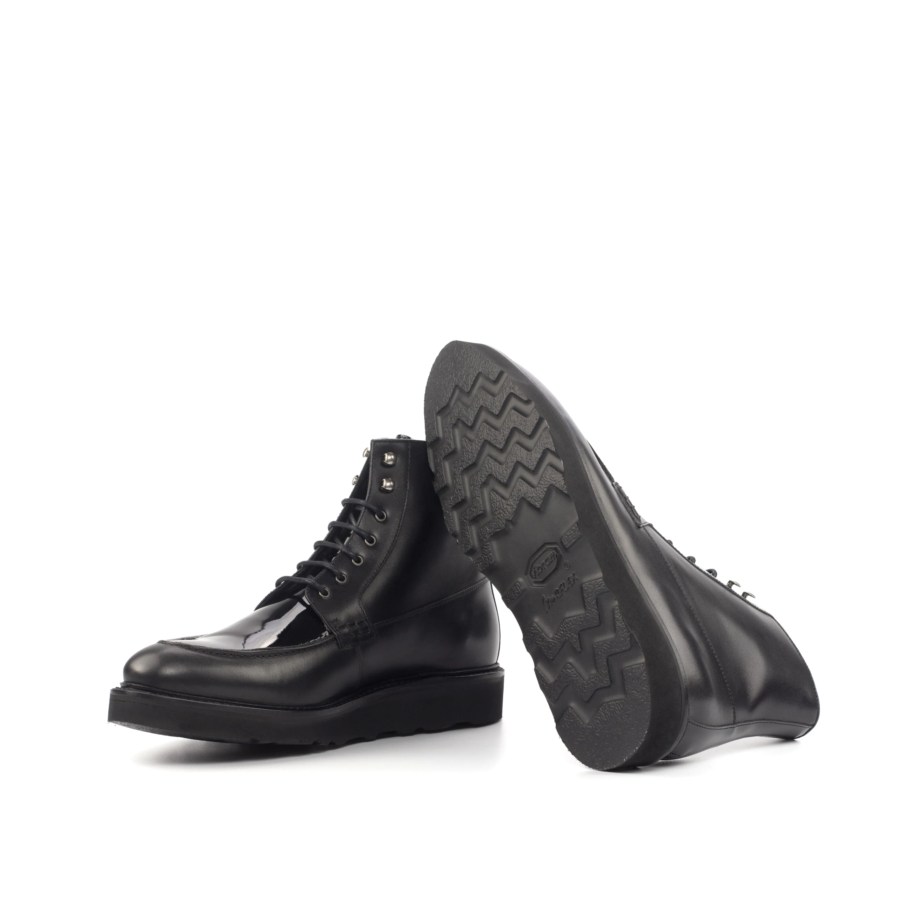 Black Box-Calf & Patent Leather Moc-Toe Boots