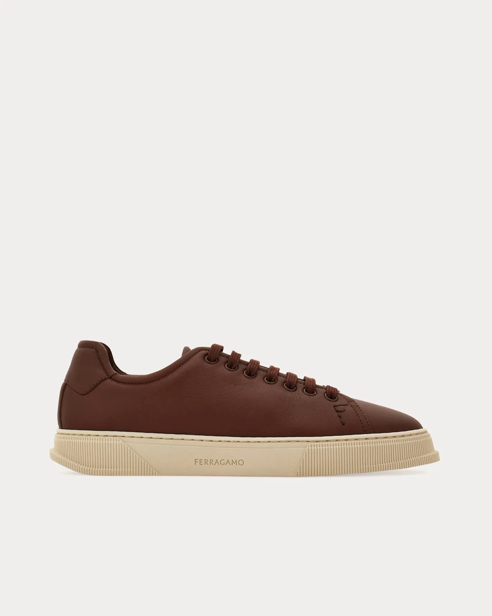 Calfskin Leather Brown Low Top Sneakers