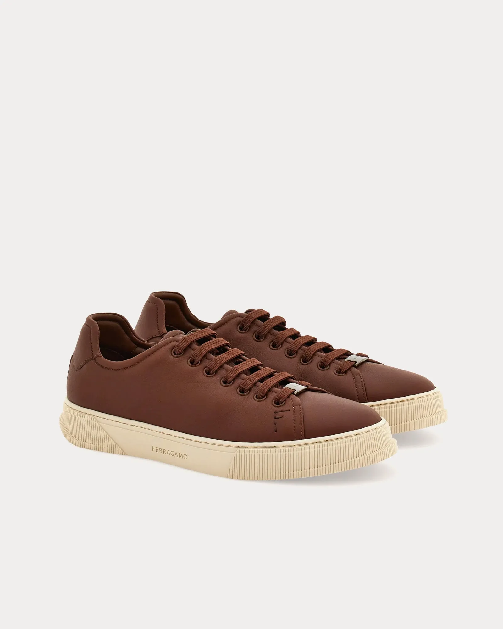 Calfskin Leather Brown Low Top Sneakers