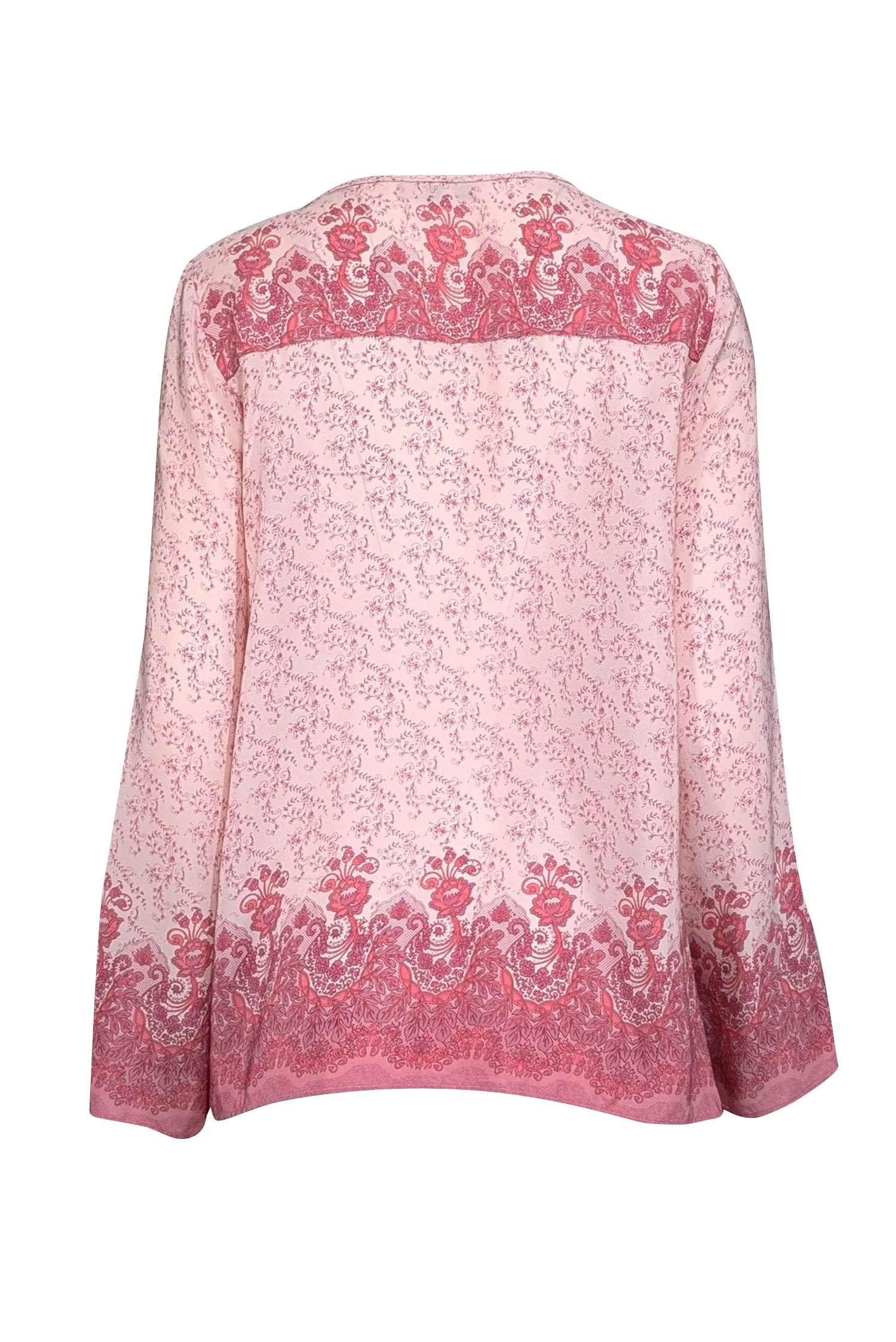 Calypso - Light Pink, Mauve, & Coral Floral Print Silk Tunic Top M