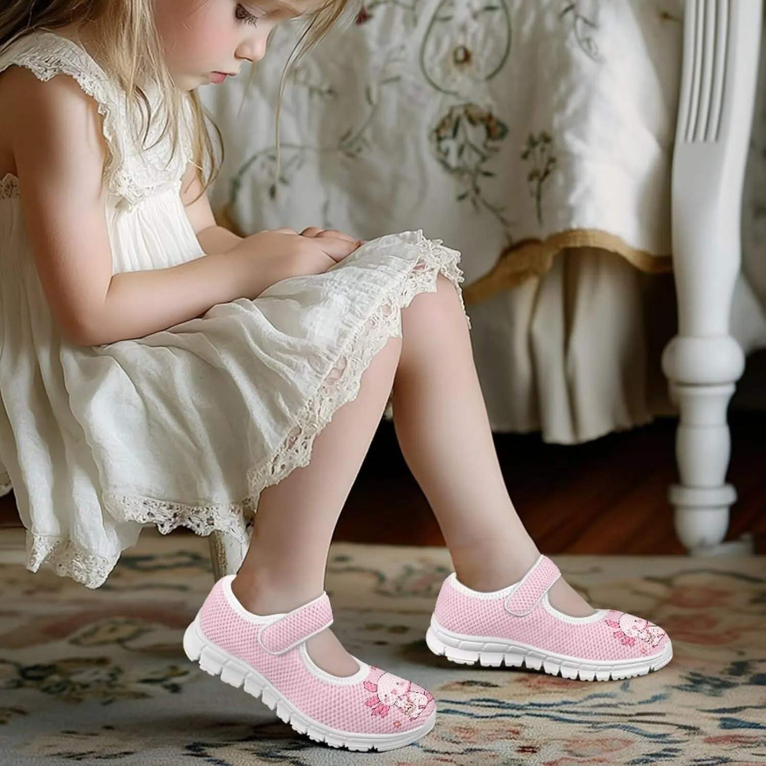 Cartoon Mary Jane Shoes for Little Girls Casual Slip-on Ballet Flats Flower Girl Wedding Party Flats Kids Teenis Girls Athletic Running Tennis Shoes