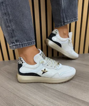 Cetti Sequins Trainer with Elastic Laces C-1382 - Kraque-Lent Off White (C7)