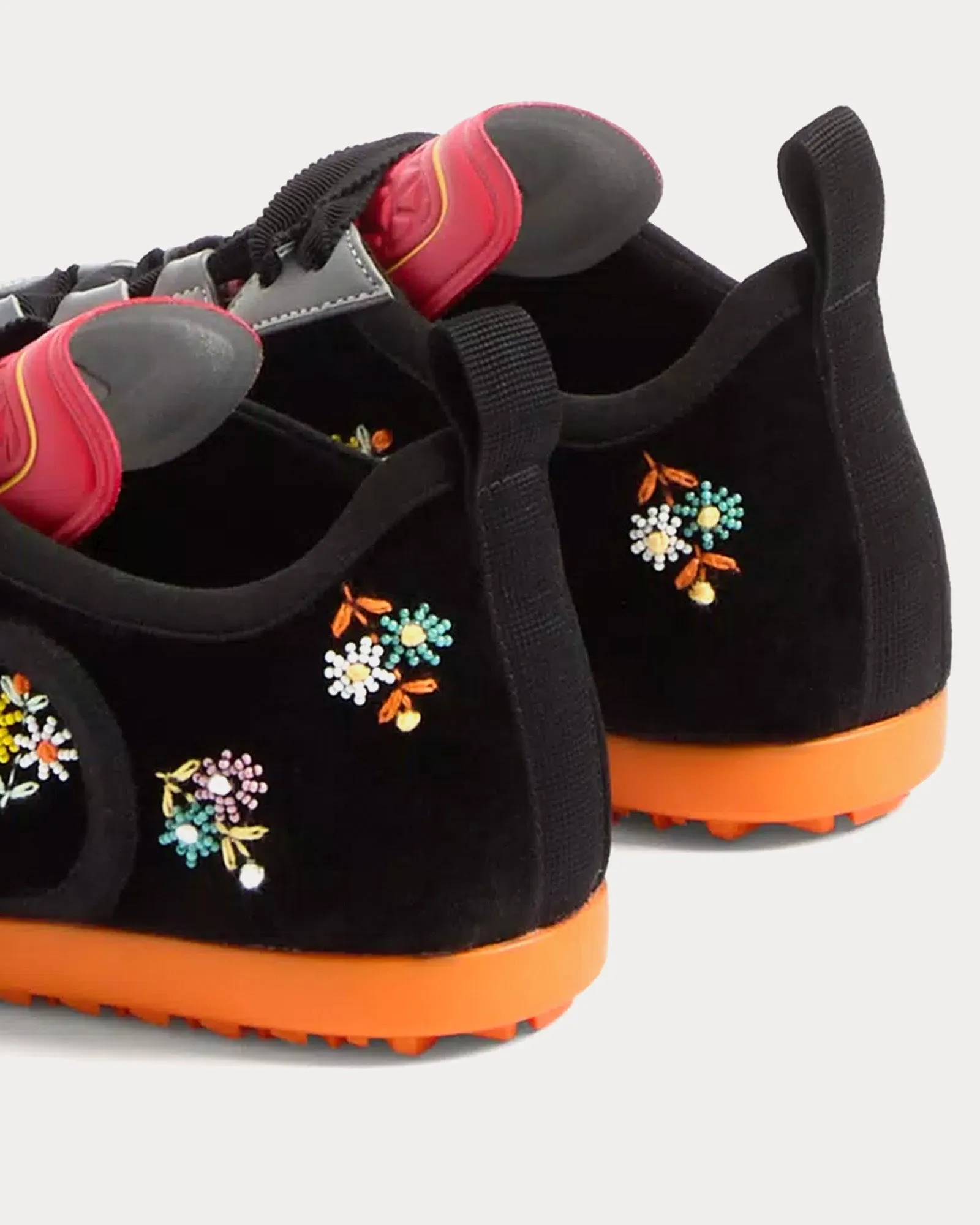 Chromathon Velvet with Floral Embroidery Black Low Top Sneakers