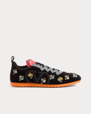 Chromathon Velvet with Floral Embroidery Black Low Top Sneakers