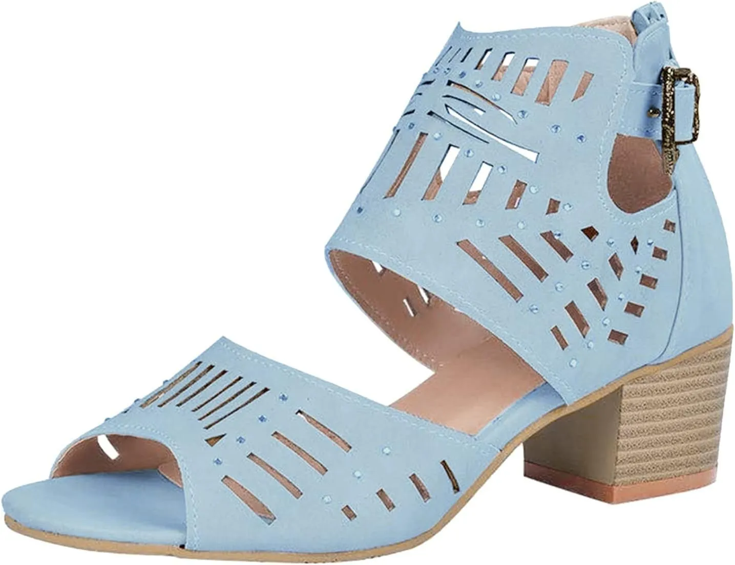 Eduavar Sandals for Women Dressy Summer, Wedge Sandals for Women Chunky Heel Sandals Open Toe Hollow Out Ankle Strap Sandals