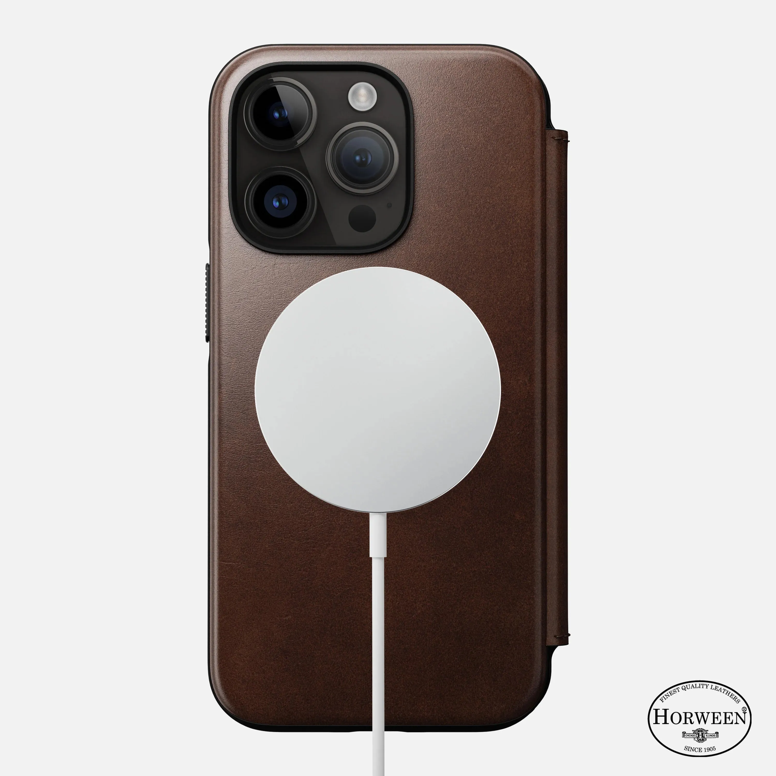 EOL Nomad Modern Leather Folio voor iPhone 14 Pro - Horween leer - Rustiek Bruin