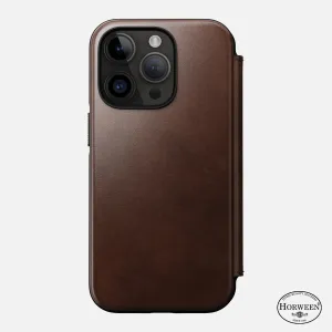 EOL Nomad Modern Leather Folio voor iPhone 14 Pro - Horween leer - Rustiek Bruin