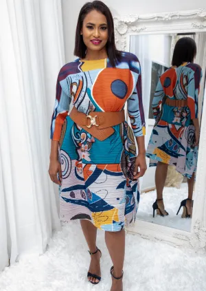 Eva Geometric Print Trapeze Dress