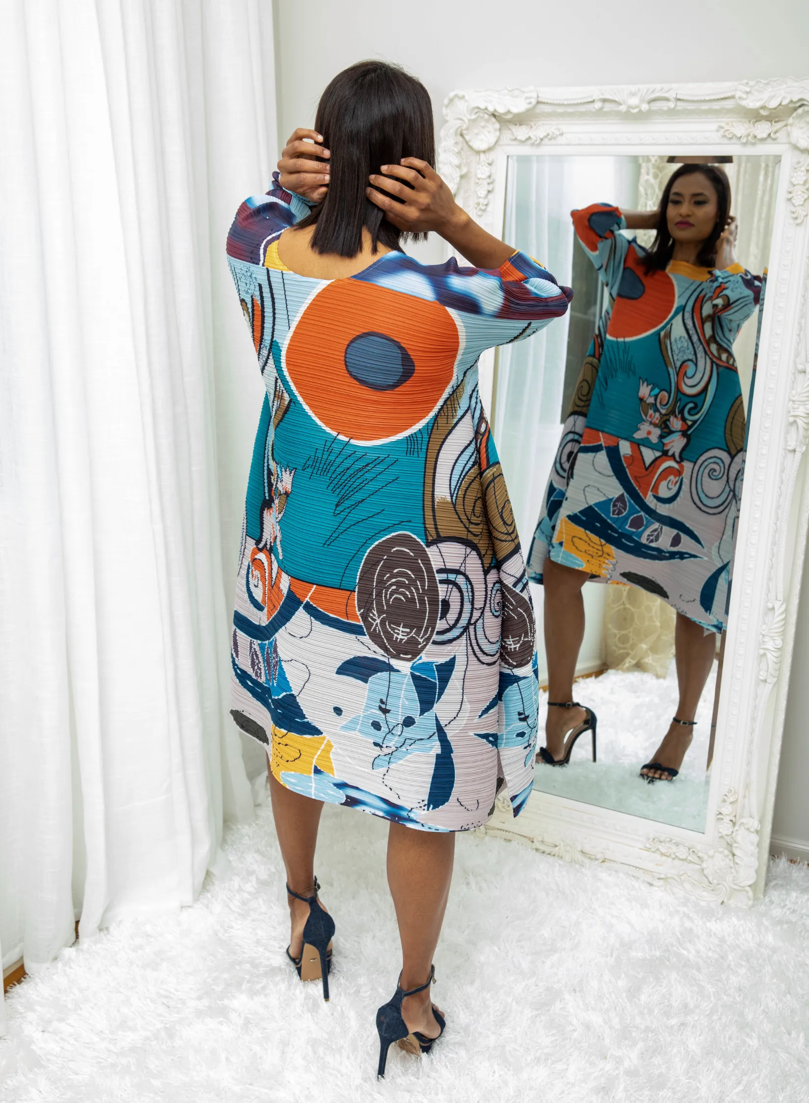 Eva Geometric Print Trapeze Dress