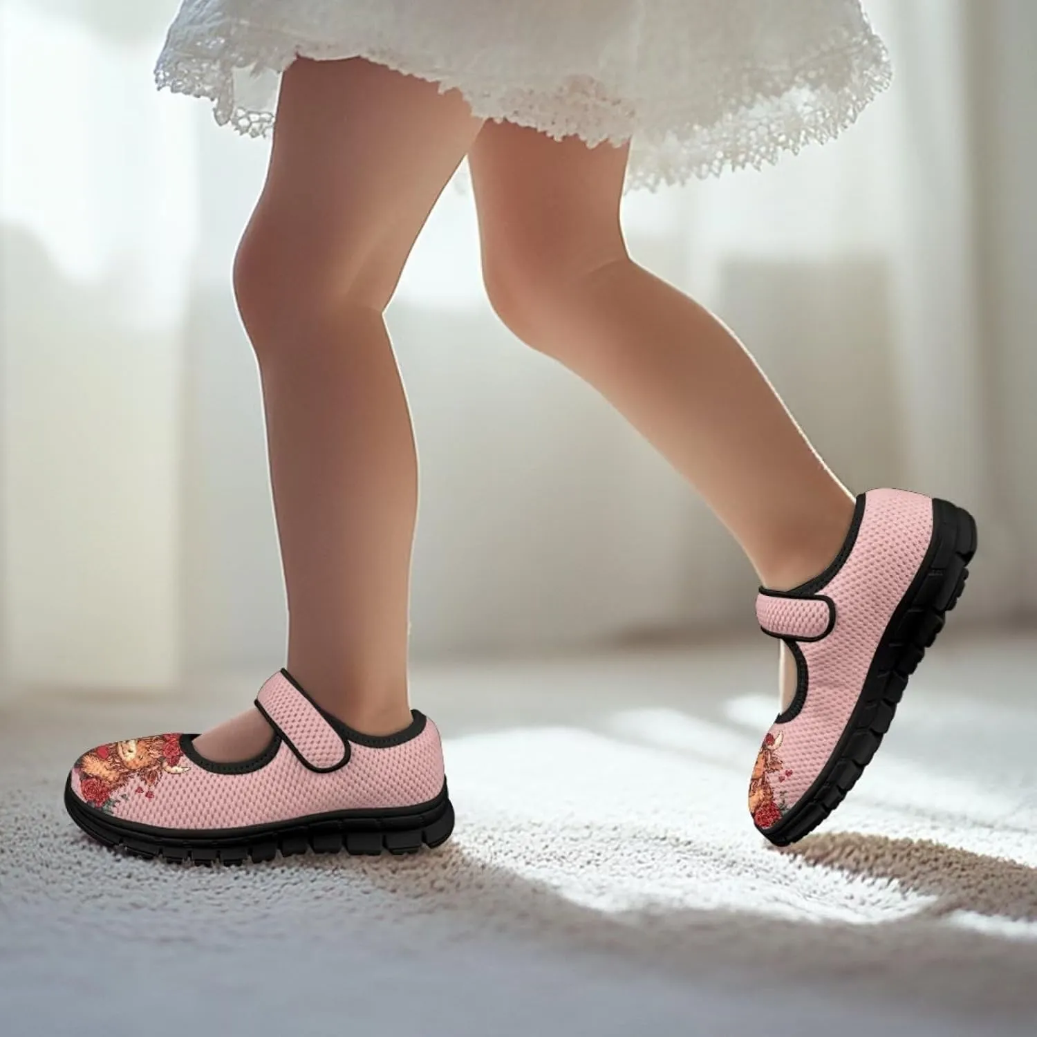 Forchrinse Sunflower Otter Pattern Toddlers Girls Dress Shoes Floral Mary Jane Flats Party School Uniform Shoes Lightweight Flats Sneakers for Kids,Size 11-2.5