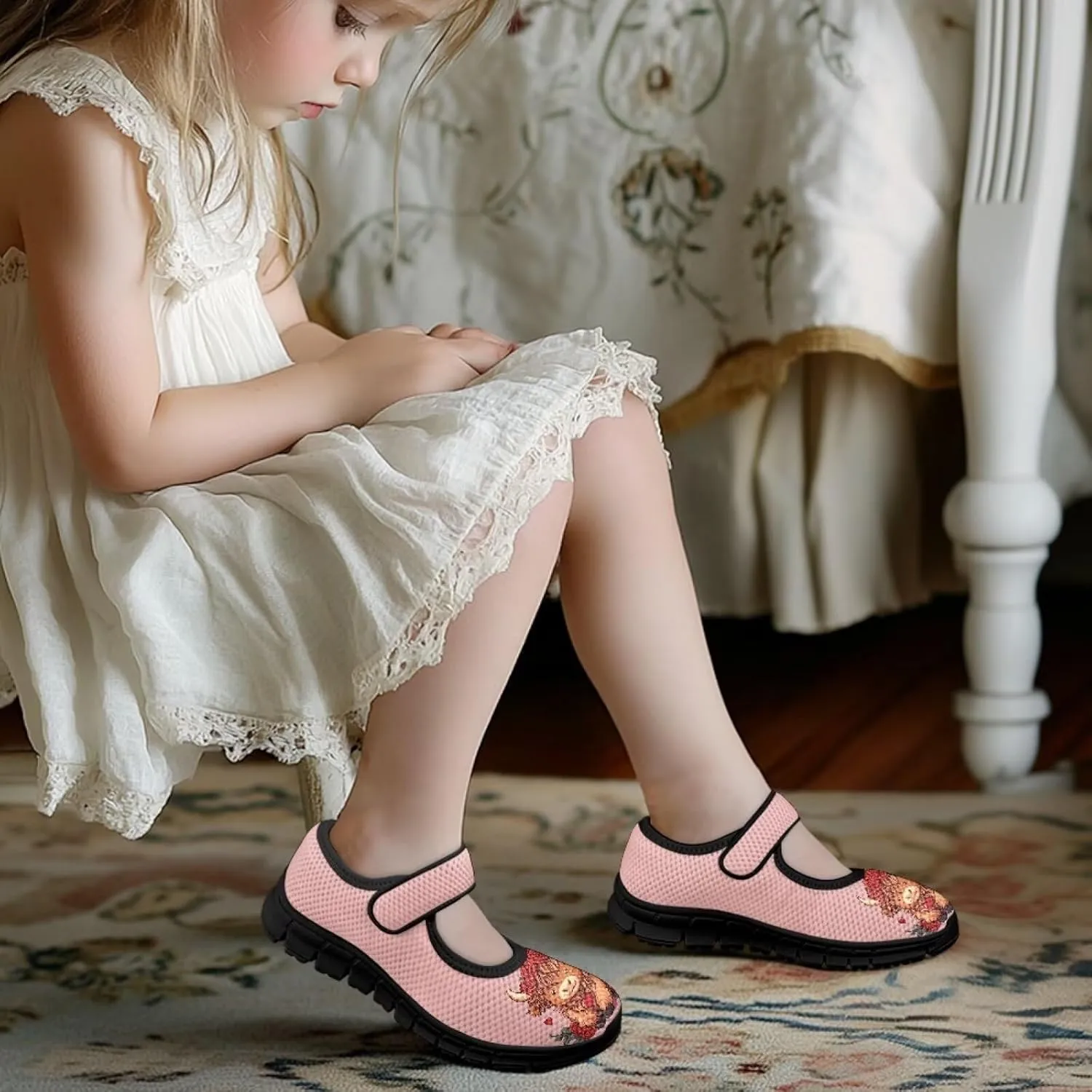 Forchrinse Sunflower Otter Pattern Toddlers Girls Dress Shoes Floral Mary Jane Flats Party School Uniform Shoes Lightweight Flats Sneakers for Kids,Size 11-2.5