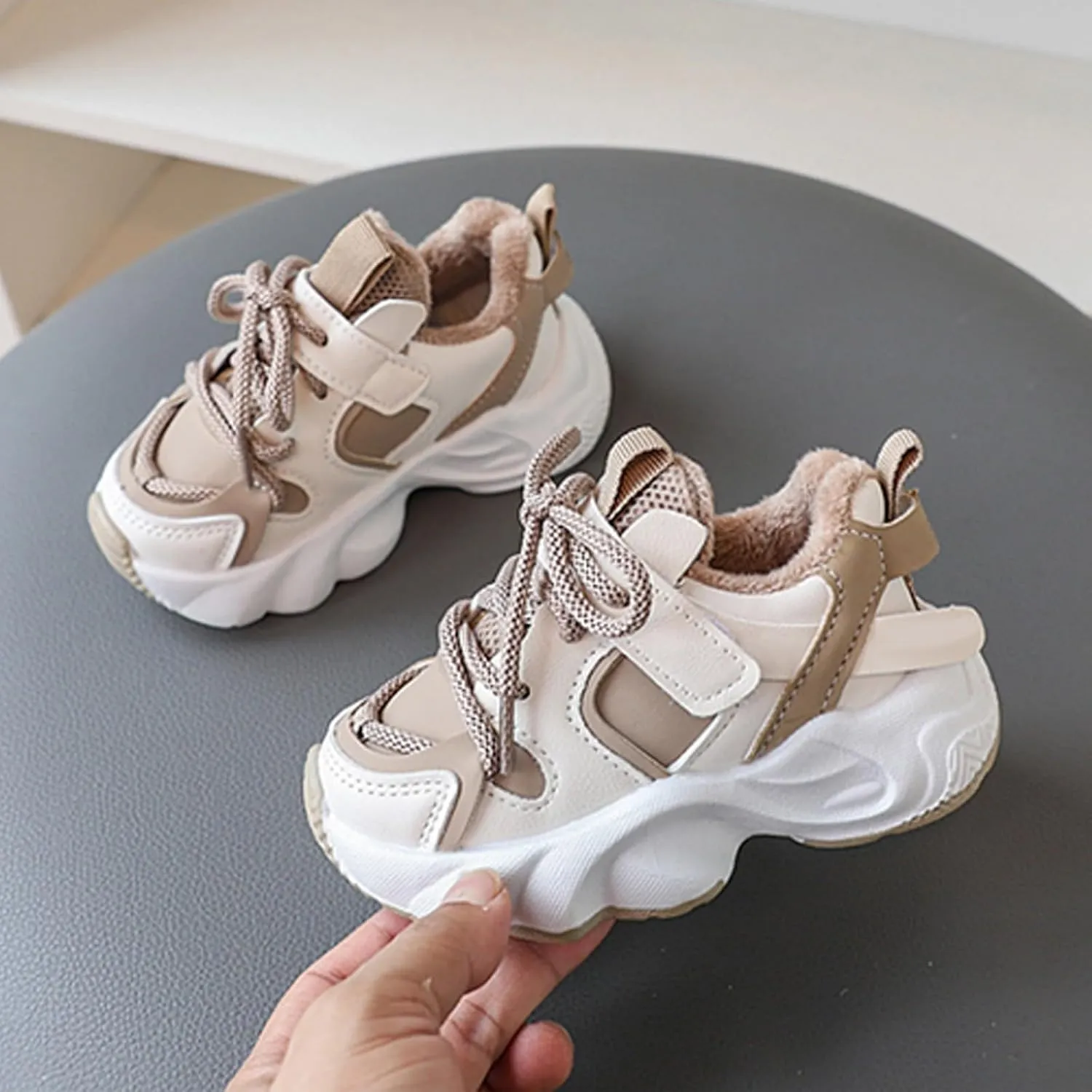 Fr Lined Winter Chunky Sneakers for Girls Kids Fashion Warm Cozy Fleece Lined Comfortable Outdoor Winter Boots