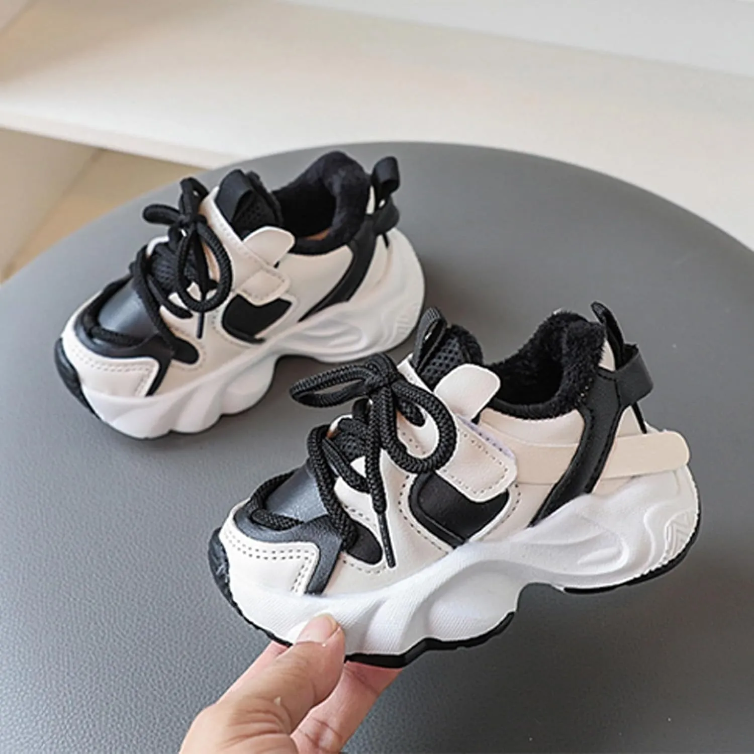 Fr Lined Winter Chunky Sneakers for Girls Kids Fashion Warm Cozy Fleece Lined Comfortable Outdoor Winter Boots