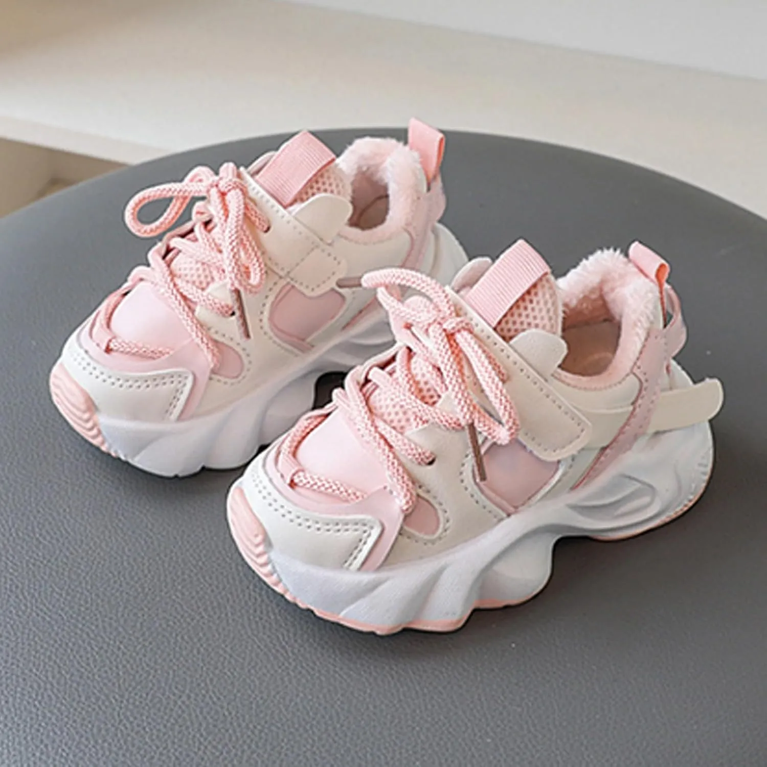 Fr Lined Winter Chunky Sneakers for Girls Kids Fashion Warm Cozy Fleece Lined Comfortable Outdoor Winter Boots