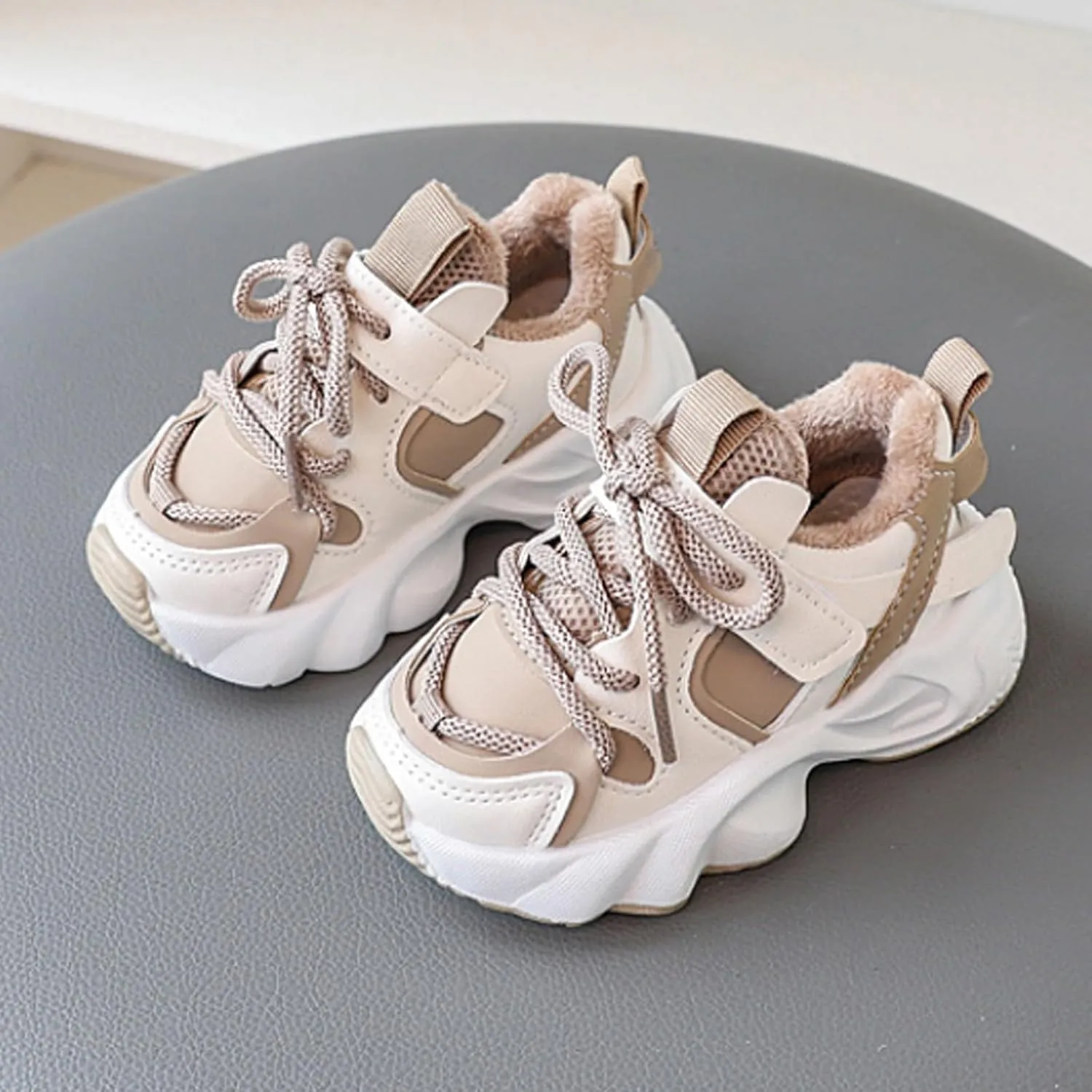 Fr Lined Winter Chunky Sneakers for Girls Kids Fashion Warm Cozy Fleece Lined Comfortable Outdoor Winter Boots