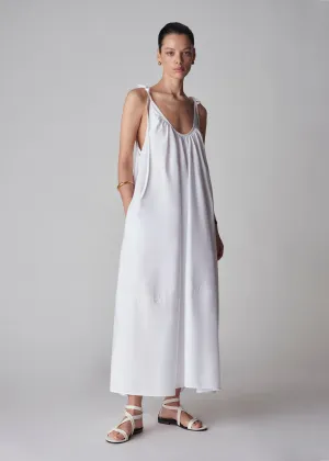 Gathered Halter Dress in Cotton Poplin - White Gathered Halter Dress in Cotton Poplin - White