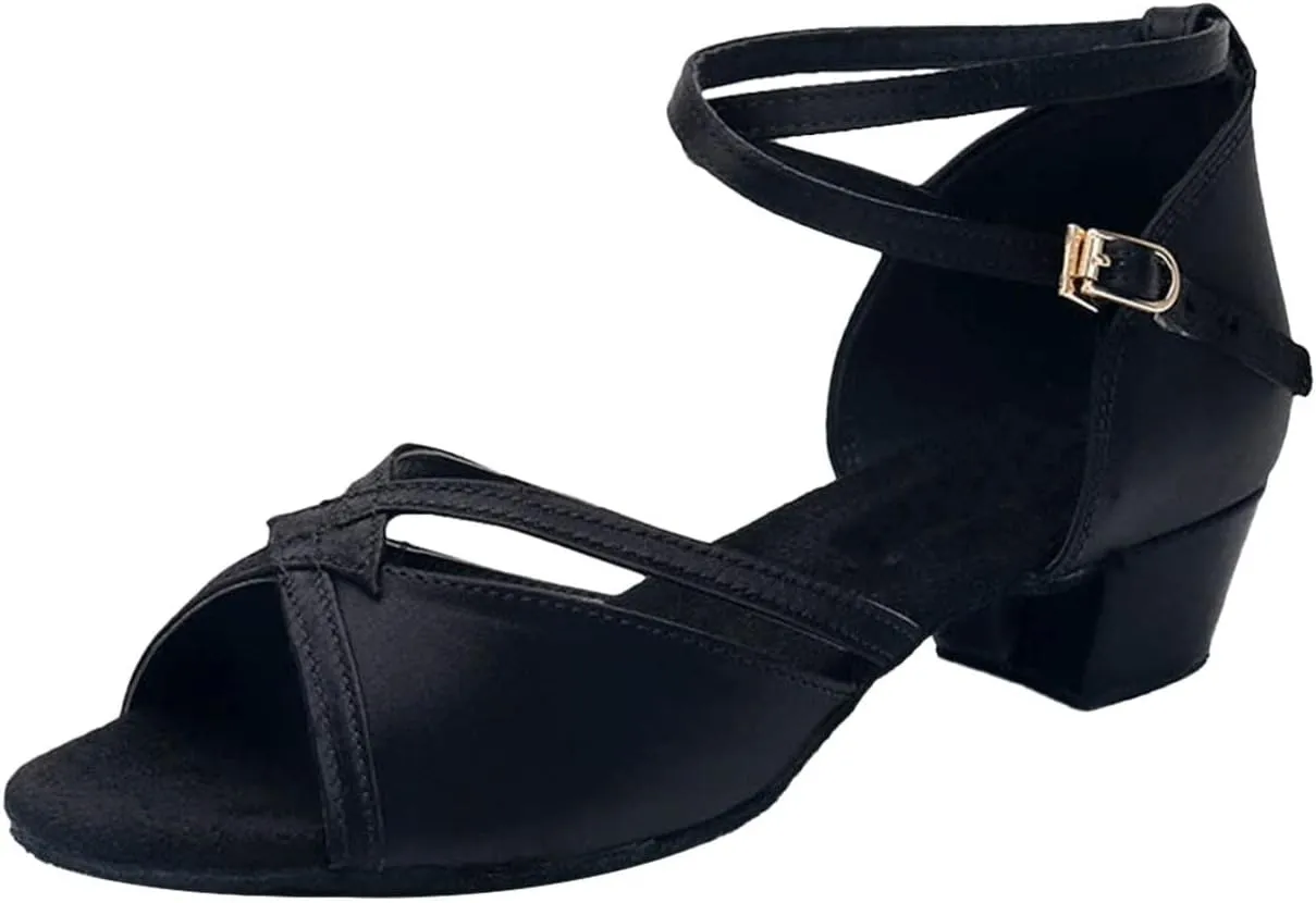 Girl's Ballroom Latin Tango Dance Shoes Low Heel Salsa Tango Dancing Shoes Silk Latin Dance Shoes Boy for Practice
