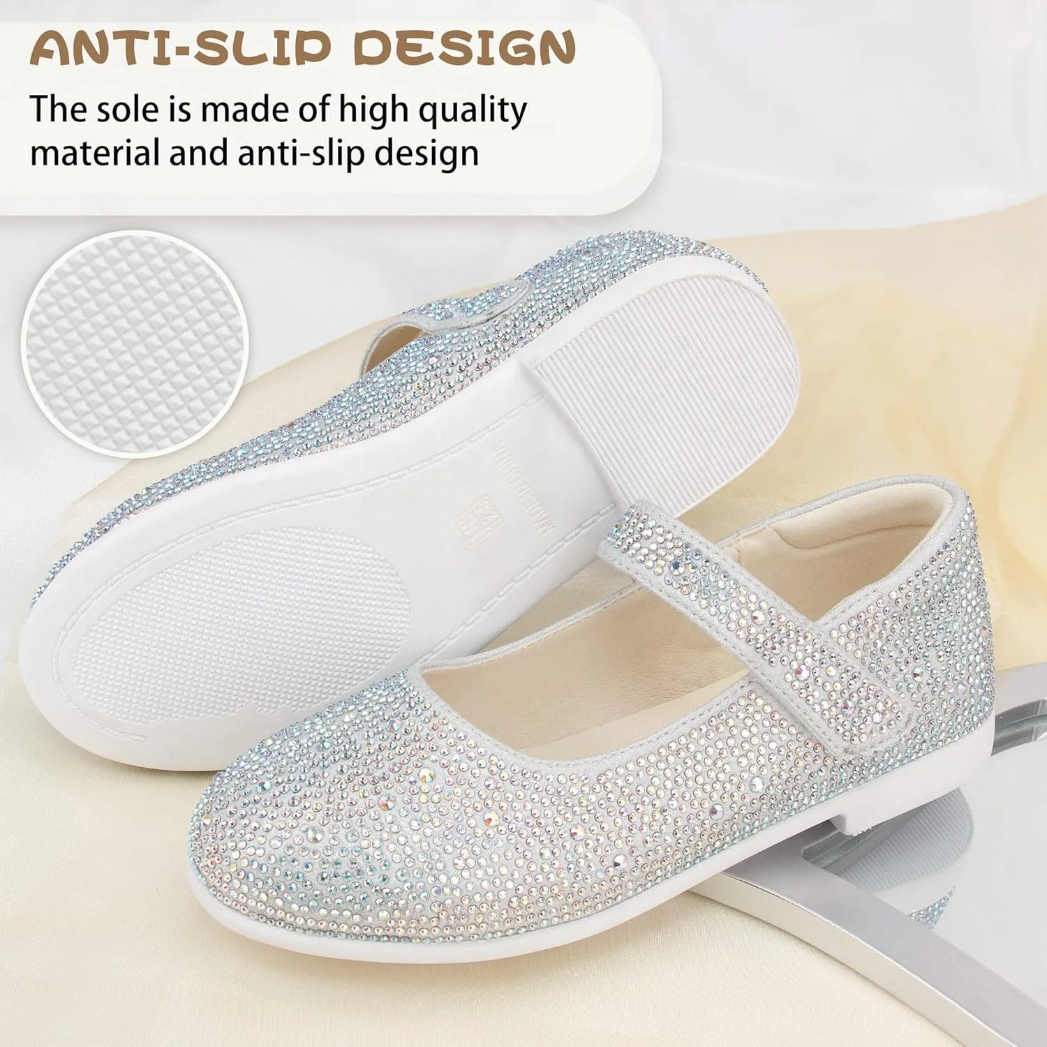 Girls Dress Shoes Sparkly Mary Jane Shoes for Girls Ballet Flats Flower Girl Shoes Rhinestone School Princess Wedding Shoes