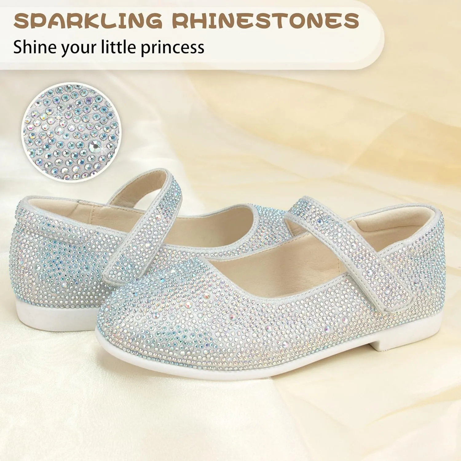 Girls Dress Shoes Sparkly Mary Jane Shoes for Girls Ballet Flats Flower Girl Shoes Rhinestone School Princess Wedding Shoes