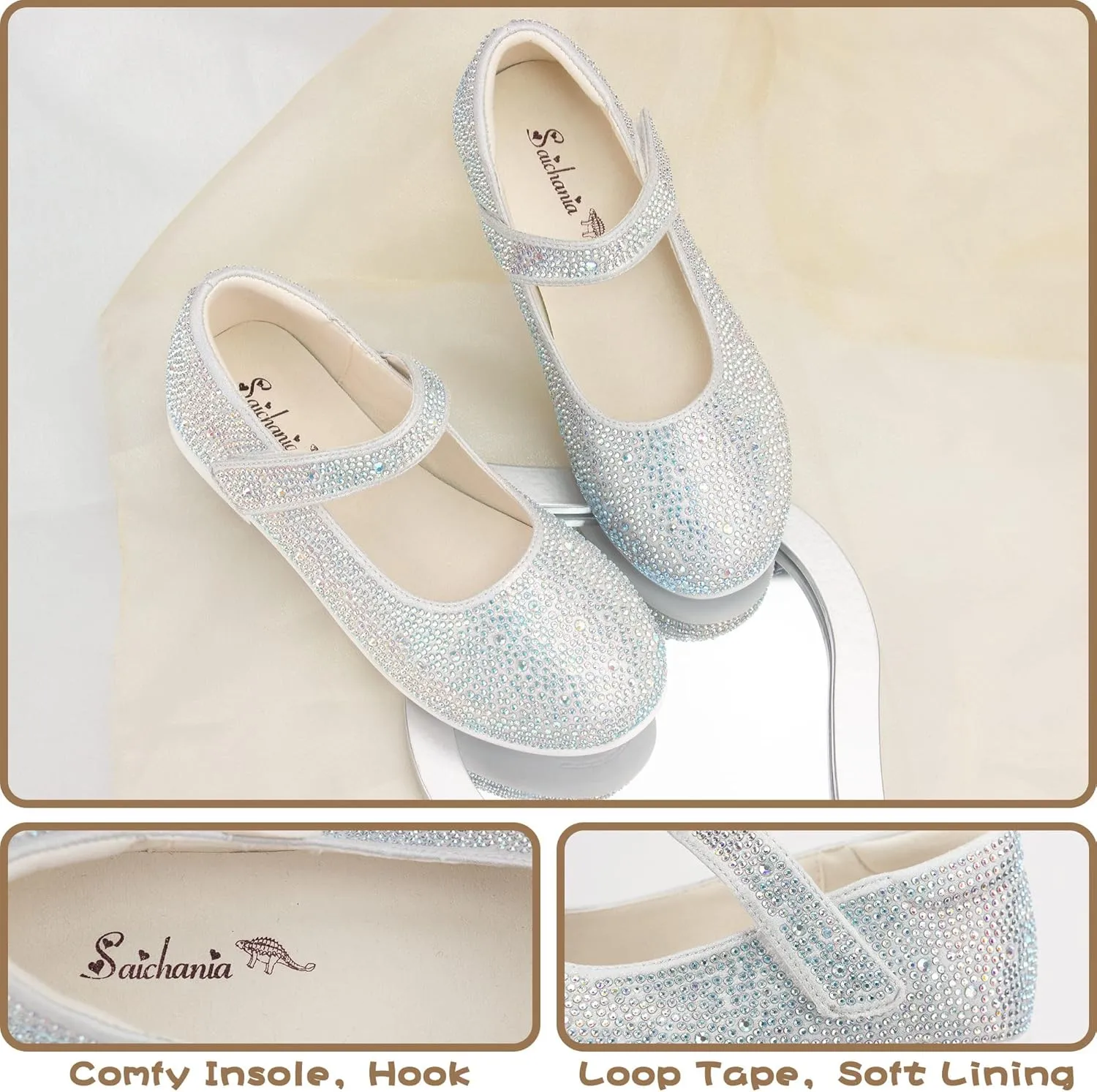 Girls Dress Shoes Sparkly Mary Jane Shoes for Girls Ballet Flats Flower Girl Shoes Rhinestone School Princess Wedding Shoes
