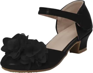 Girls High Heels Little Girls Hollow Round Toe Thick Heels Silk Flower Shoes Children's Dance Size 13 Sandals
