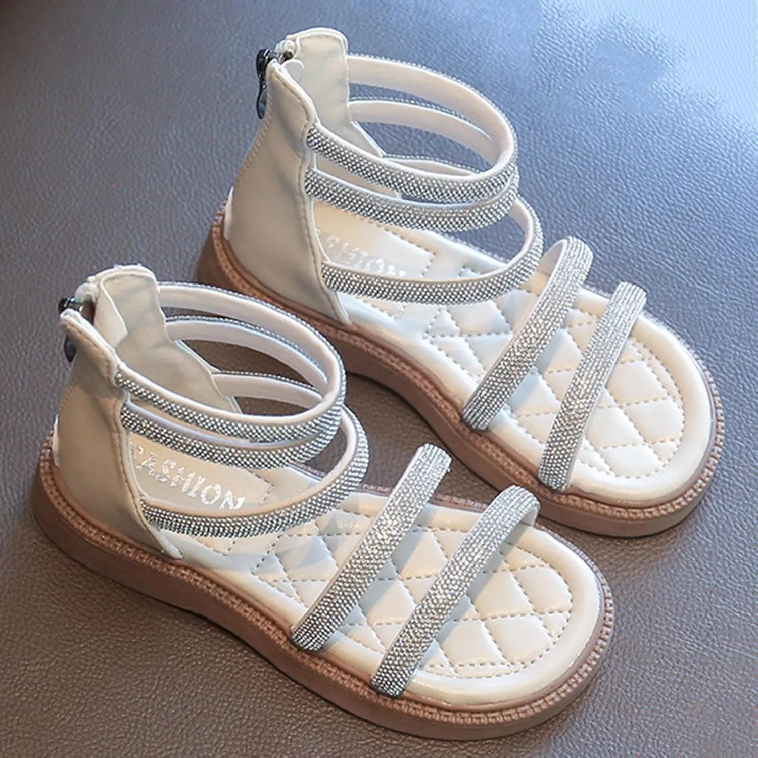 Girls Sandals Summer New Children Dress Shoes Casual Shoes Girls Soft Bottom Open Toe Sandals Sandals for Girls Size 4 (Beige, 3.5-4 Years)