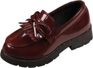 Girls Slip on Leather Loafer Dress Shoes Tassel Bow School Dress Shoes Toddler atent-Leather Reflective Flat Loafers