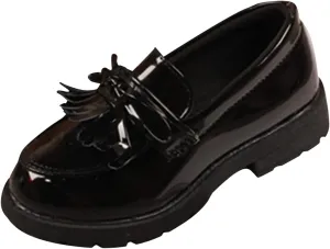 Girls Slip on Leather Loafer Dress Shoes Tassel Bow School Dress Shoes Toddler atent-Leather Reflective Flat Loafers