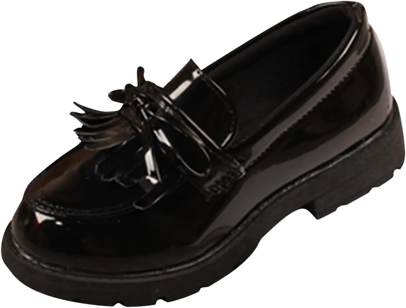 Girls Slip on Leather Loafer Dress Shoes Tassel Bow School Dress Shoes Toddler atent-Leather Reflective Flat Loafers