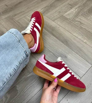 Gola ‘Cyclone’ Gum Sole Trainer with Pink Heel CLB762 - Deep Red/Off White/Candy/Gum (G12)