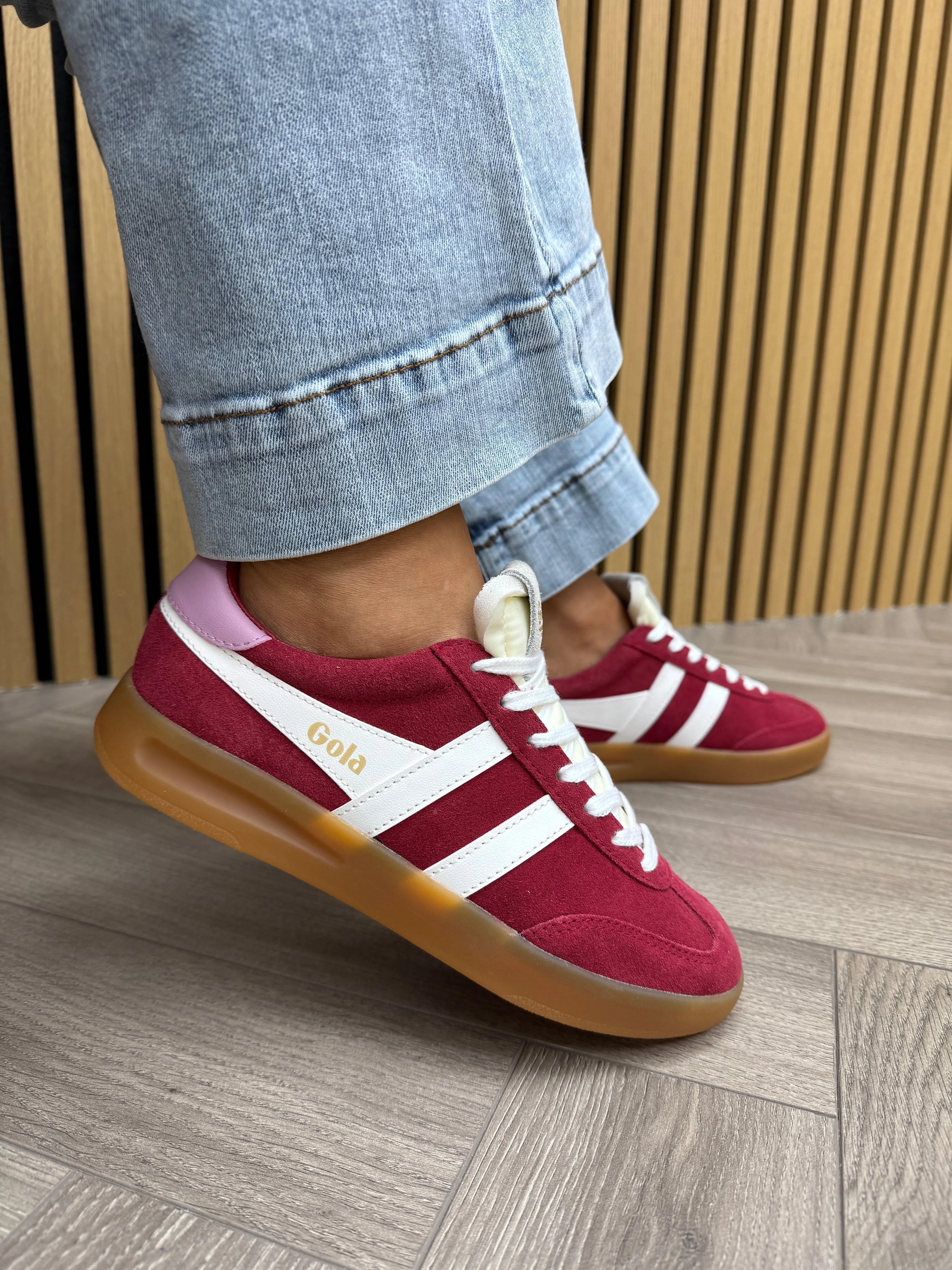 Gola ‘Cyclone’ Gum Sole Trainer with Pink Heel CLB762 - Deep Red/Off White/Candy/Gum (G12)