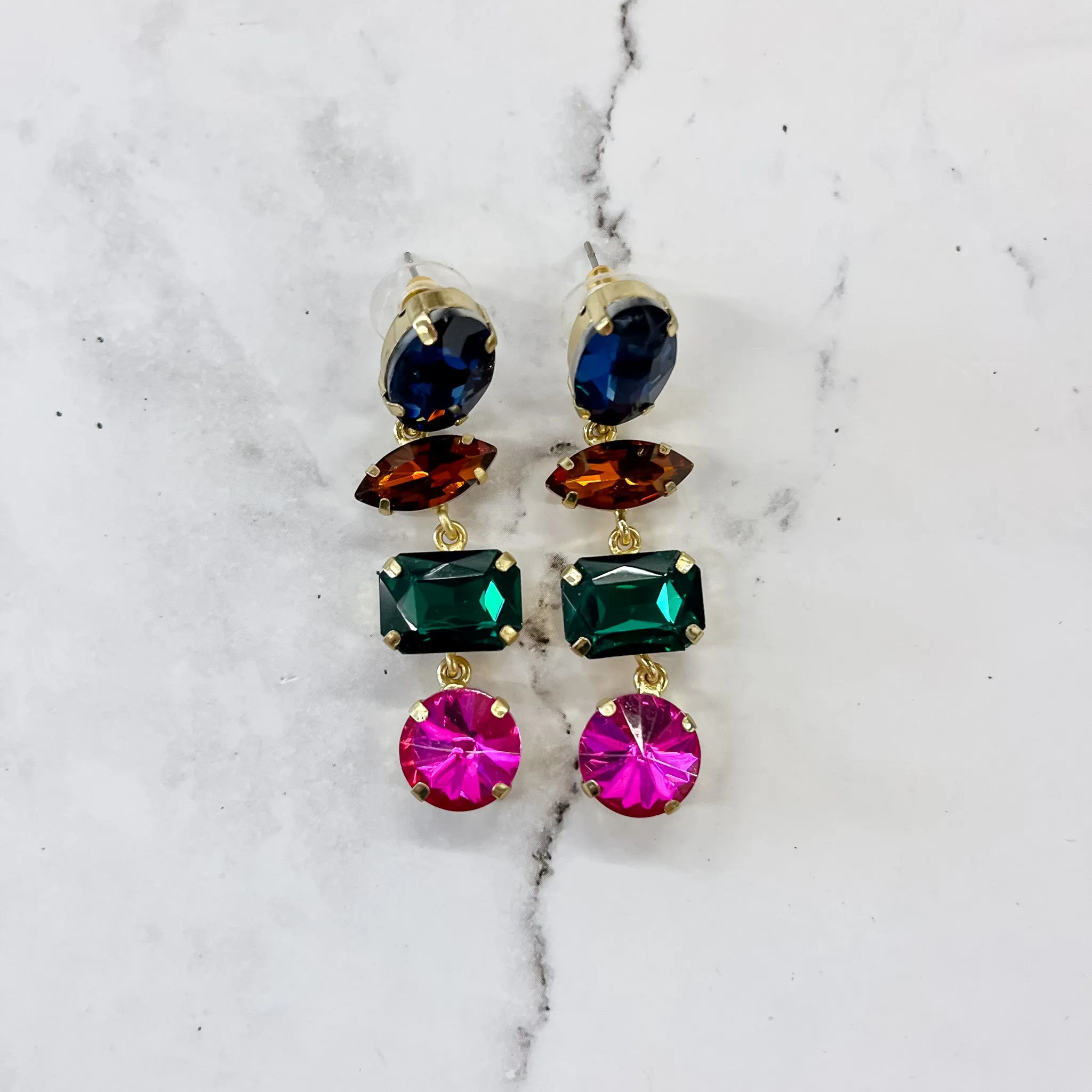 Haddie Mixed Dangle Earrings Magenta Multicolor by Ink & Alloy