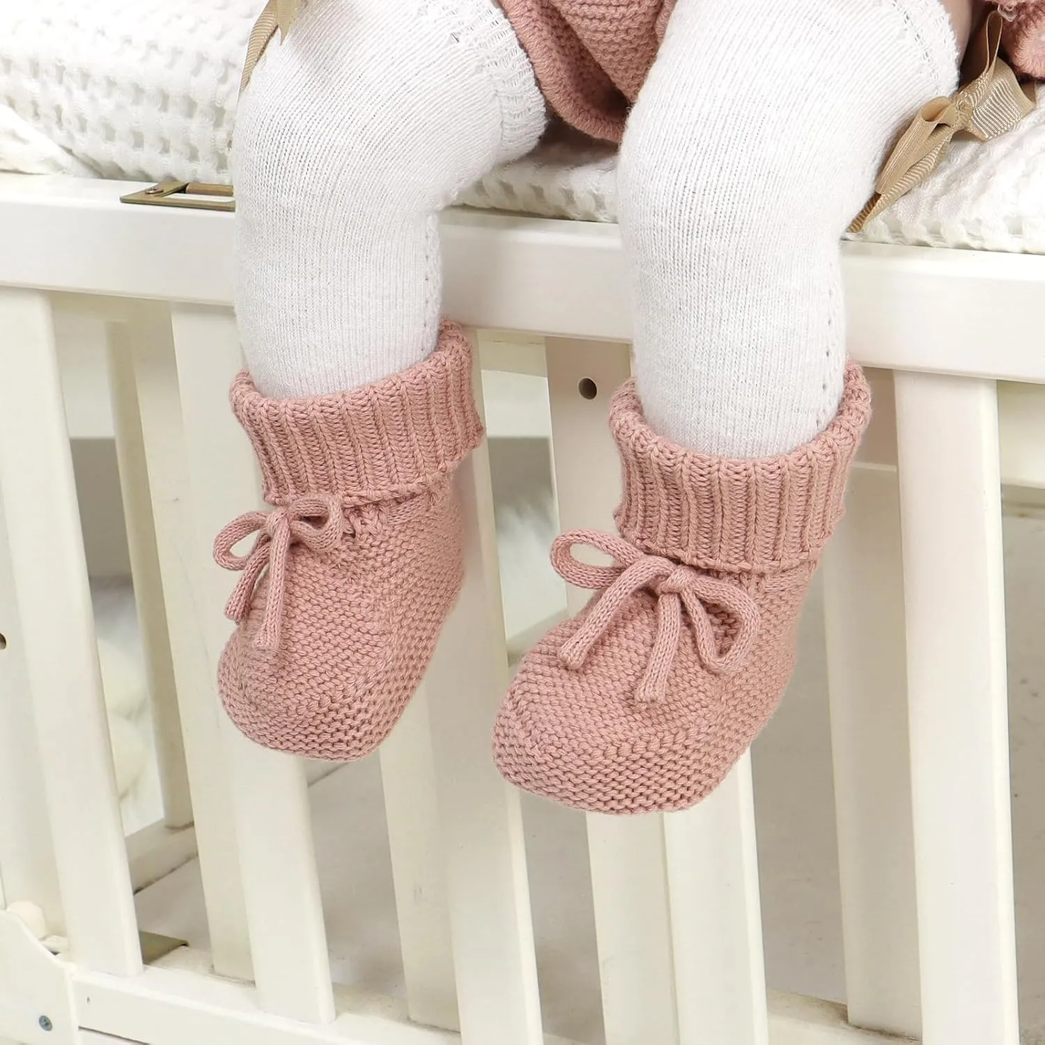 Hadetoto Baby Booties Newborn First Walkers Cozy Shoes Warm Knit Soft Booties for Toddler Infant Boy Girl