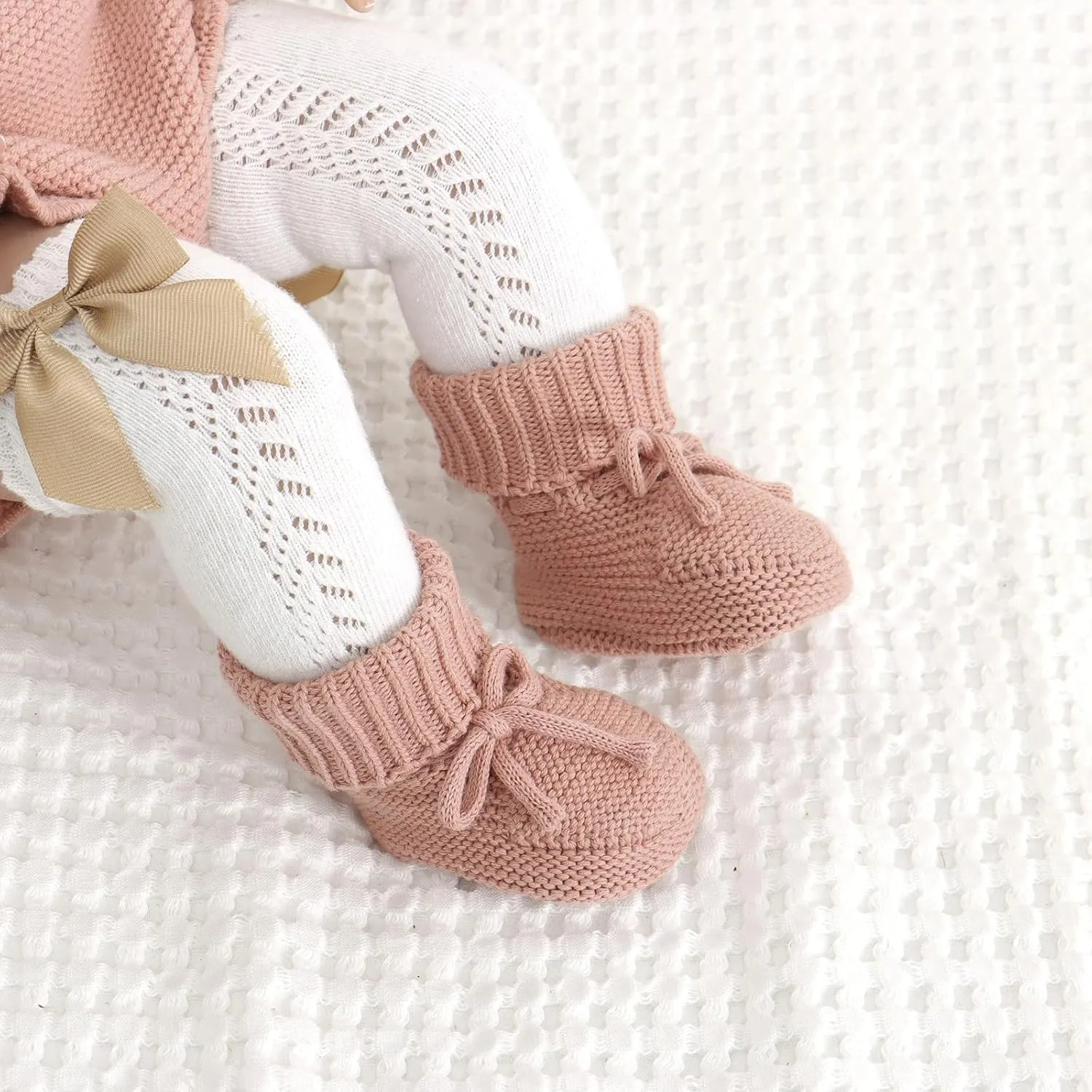 Hadetoto Baby Booties Newborn First Walkers Cozy Shoes Warm Knit Soft Booties for Toddler Infant Boy Girl