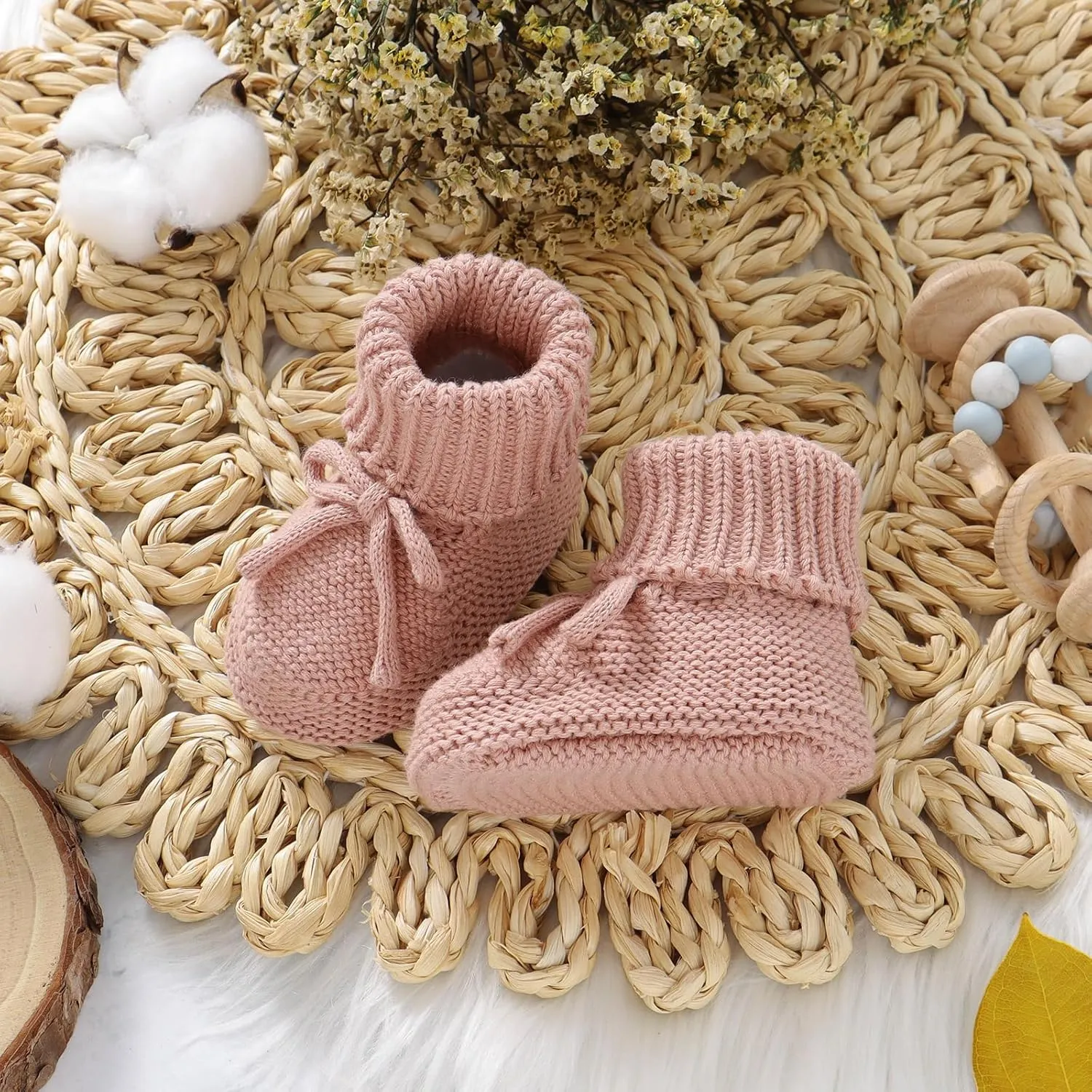 Hadetoto Baby Booties Newborn First Walkers Cozy Shoes Warm Knit Soft Booties for Toddler Infant Boy Girl