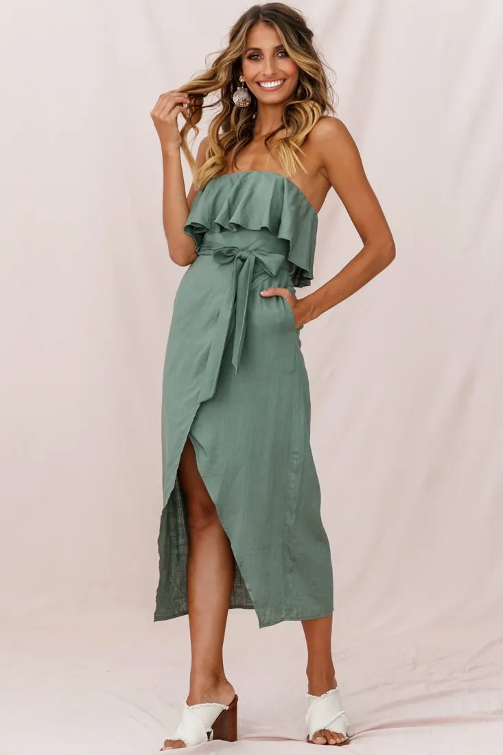 Hamilton Bandeau Ruffle Midi Dress Olive