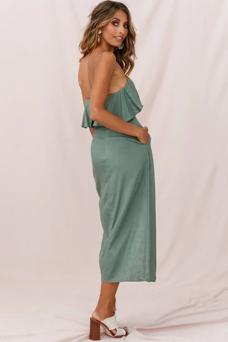 Hamilton Bandeau Ruffle Midi Dress Olive