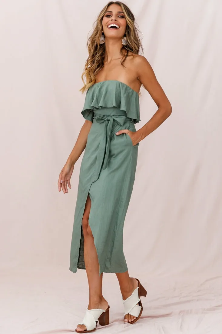 Hamilton Bandeau Ruffle Midi Dress Olive