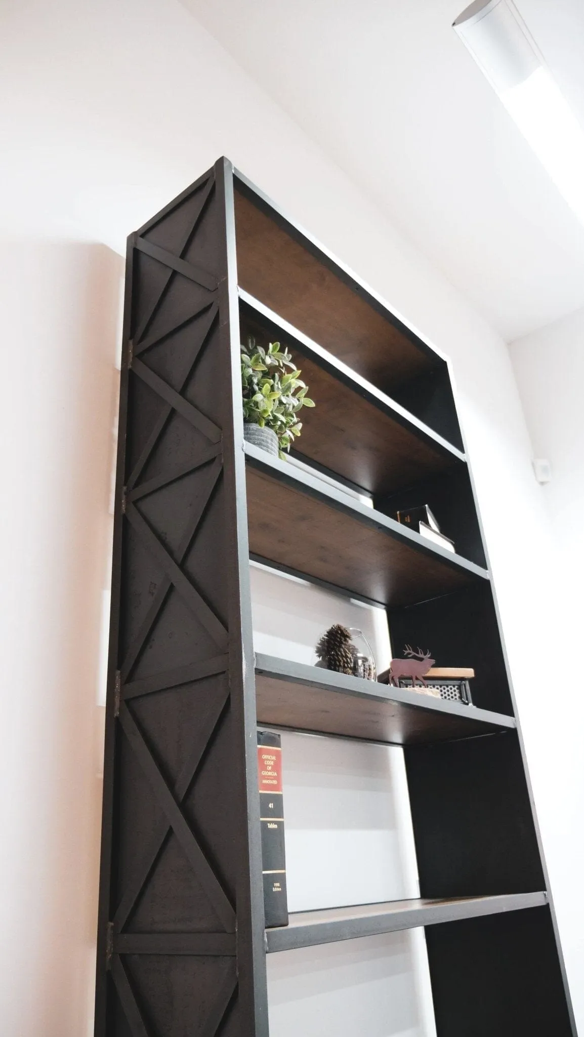 Helvetica Modern Industrial Bookcase - Steel Shelving Unit - Wood Shelves