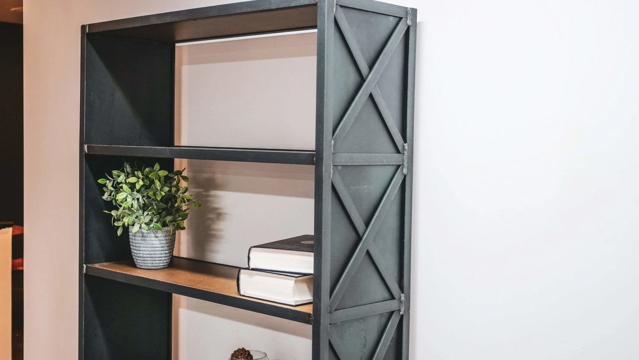 Helvetica Modern Industrial Bookcase - Steel Shelving Unit - Wood Shelves