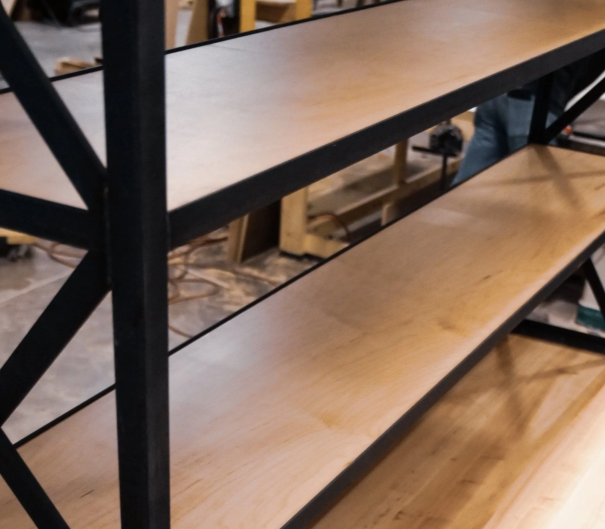 Helvetica Modern Industrial Bookcase - Steel Shelving Unit - Wood Shelves