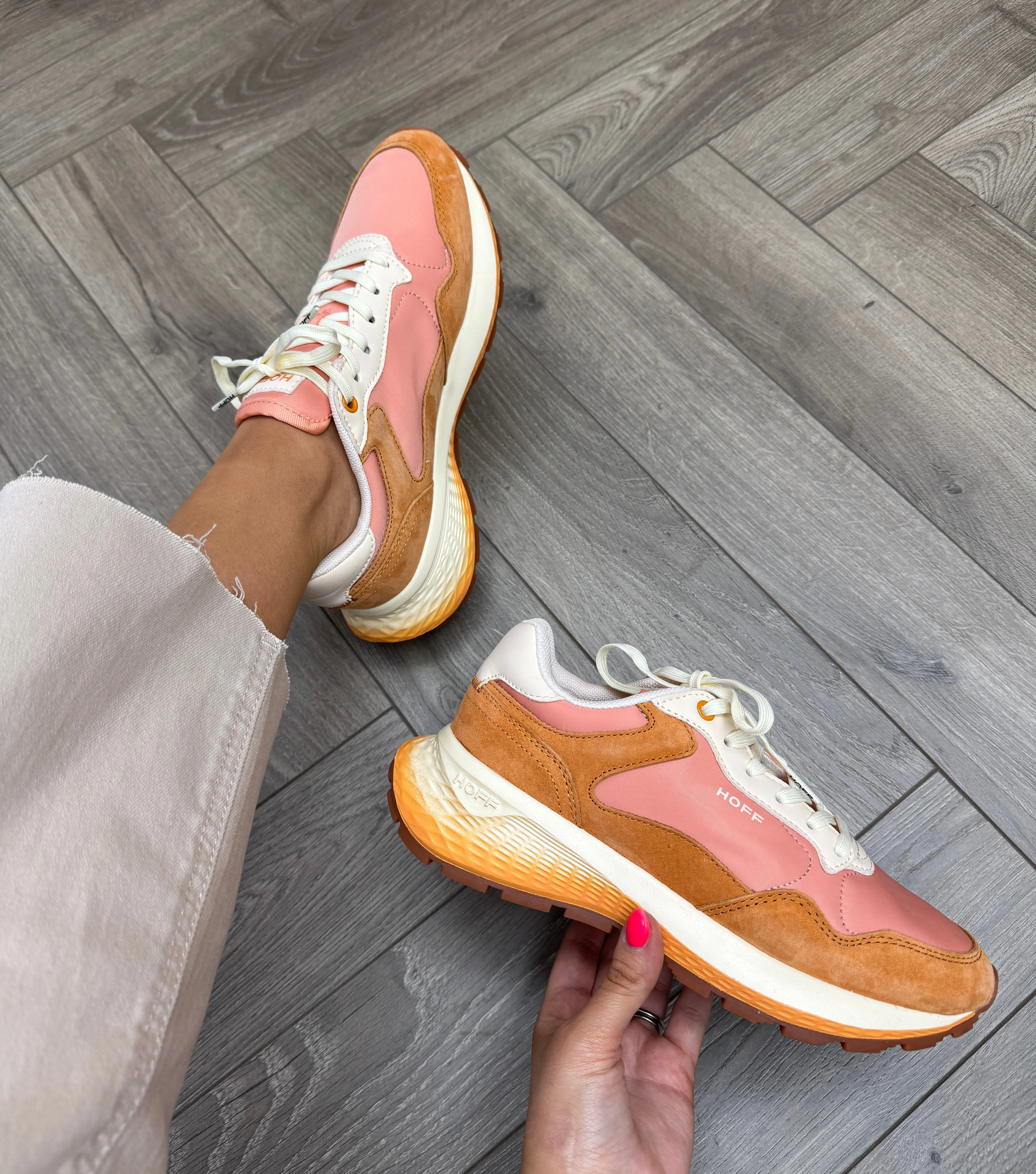 Hoff ‘Paris’ Lace Up Trainer With Suede Inserts 12535005 - Coral (H6)