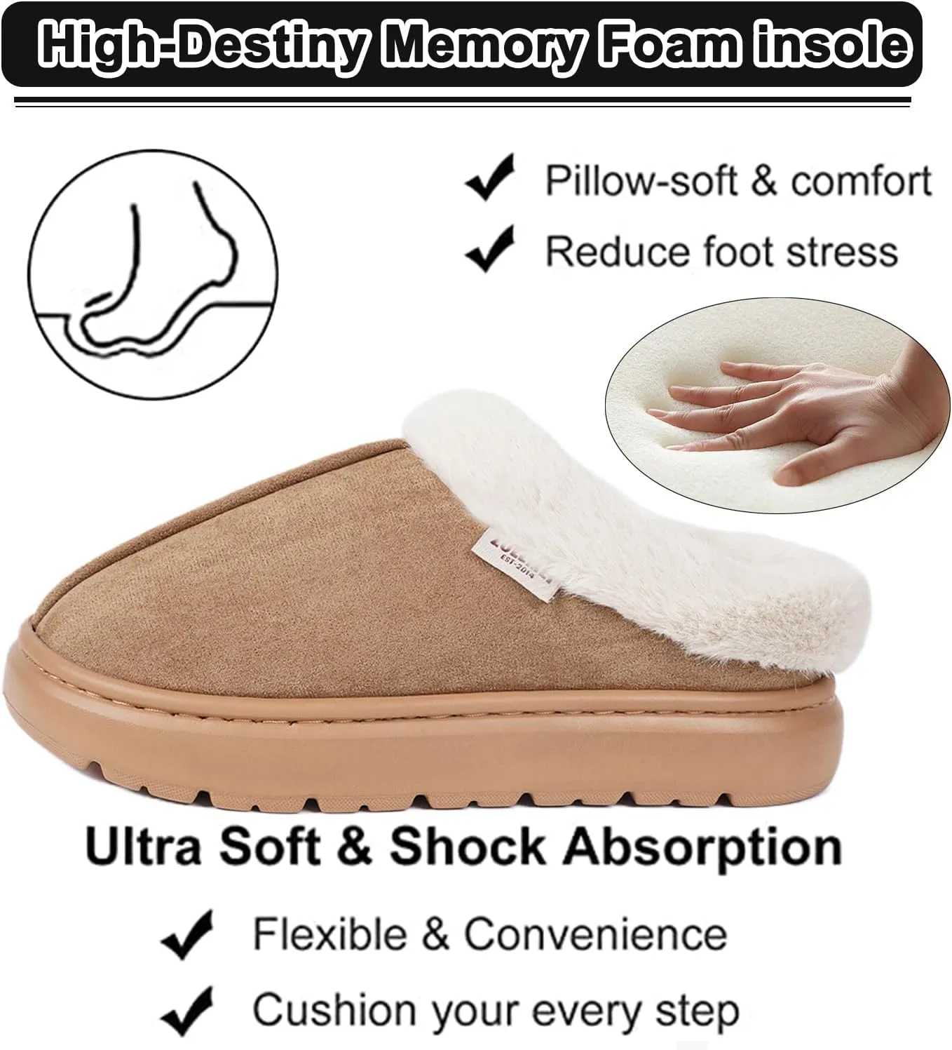 House Slippers For Woman Men, Womens slippers Platform EVA lightweight sole Warm Faux Fur Lined Suede Short Ankle Boots Memory Foam Fuzzy Slippers for Women Anti-Slip Boot Indoor Outdoor