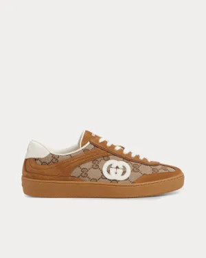 Interlocking G Suede with GG Canvas Brown Low Top Sneakers